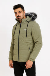 Men’s Mint Green Oversized Fur Hood Puffer Jacket